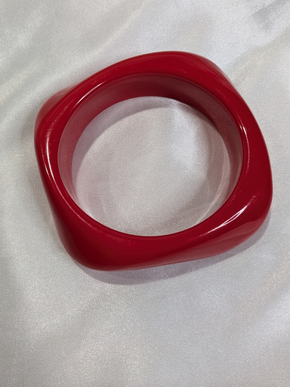 Vintage Mod Red Lucite Chunky Bangle Bracelet Square Round Organic 2.5"